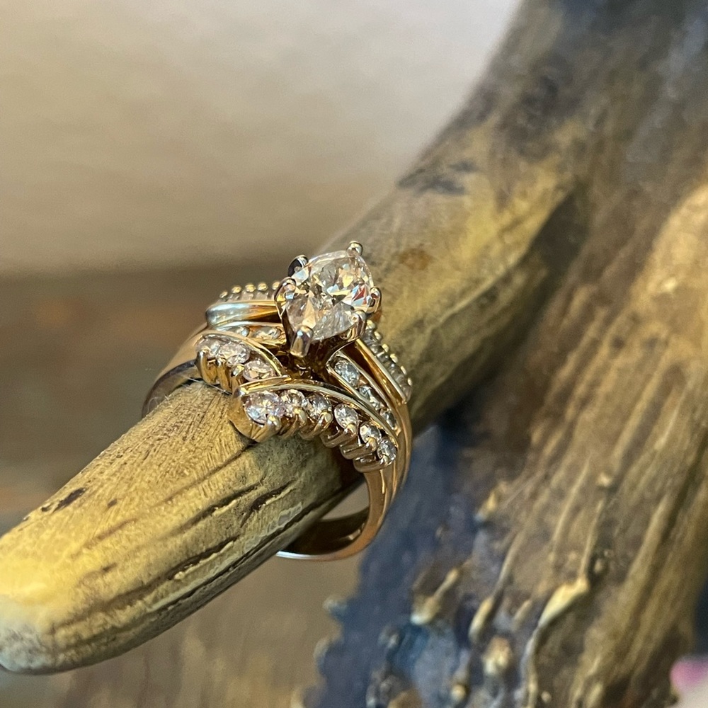 Marquis Diamond Wedding Set Sz 7.25. CAN BE RESIZED - Picture 2 of 8
